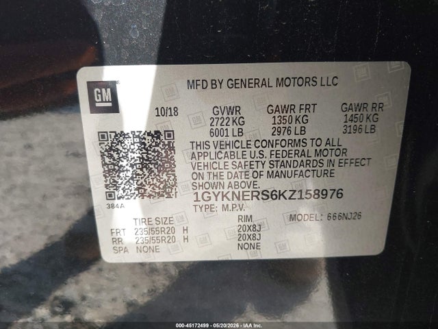 Aukcja sprzedaży 2019 Cadillac Xt5 Premium Luxury, vin: 1GYKNERS6KZ158976, numer aukcji: 45172499