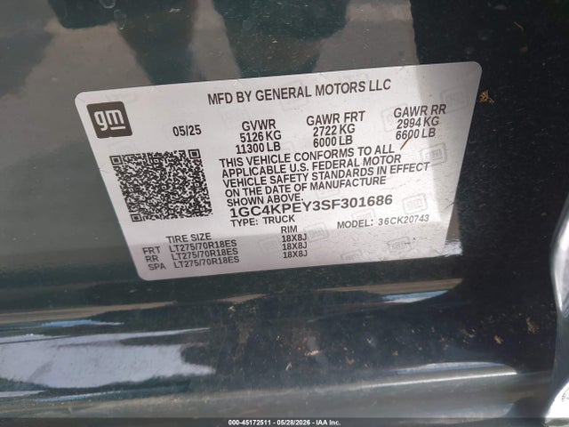 1GC4KPEY3SF301686 Chevrolet Silverado 2500hd 4wd Standard Bed Ltz