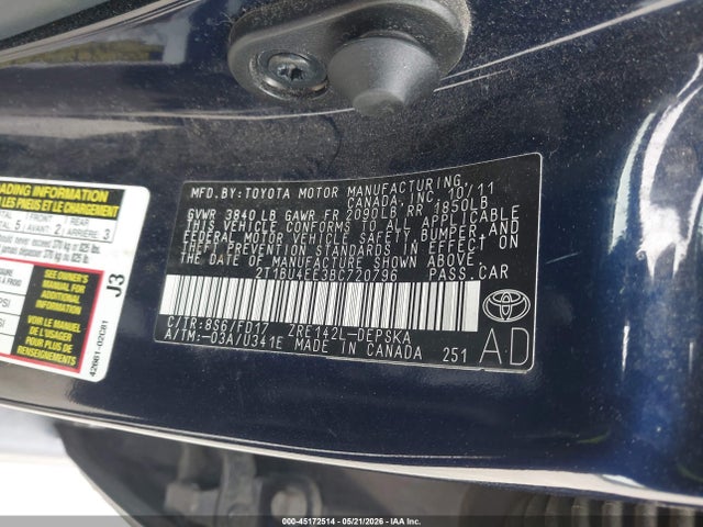 Продаж на аукціоні авто 2011 Toyota Corolla S, vin: 2T1BU4EE3BC720796, номер лоту: 45172514