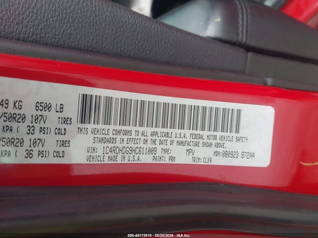 Aukcja sprzedaży 2017 Dodge Durango Gt Rwd, vin: 1C4RDHDG9HC611009, numer aukcji: 45172518
