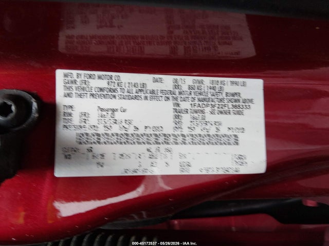45172537 :رقم المزاد ، 1FADP3F22FL365333 vin ، 2015 Ford Focus Se مزاد بيع
