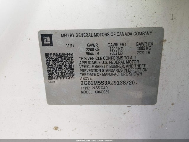 45172546 :رقم المزاد ، 2G61M5S3XJ9138720 vin ، 2018 Cadillac Xts Luxury مزاد بيع