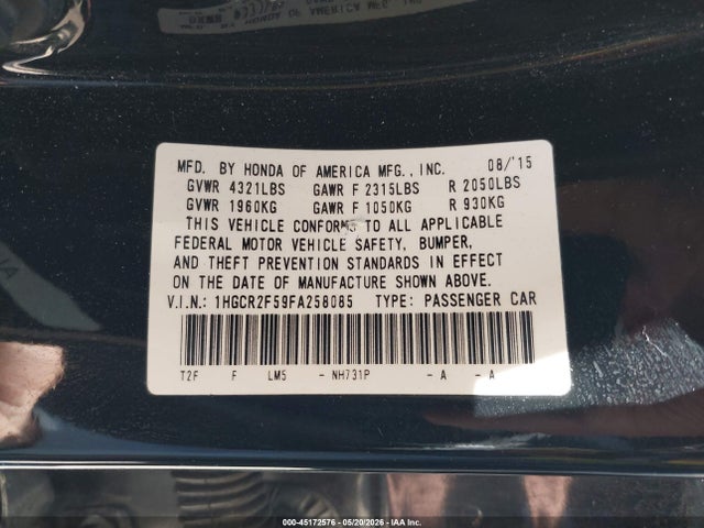 Auction sale of the 2015 Honda Accord Sport, vin: 1HGCR2F59FA258085, lot number: 45172576