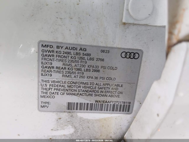 Aukcja sprzedaży 2023 Audi Q5 Premium Plus 45 Tfsi S Line Quattro, vin: WA1EAAFY2P2178118, numer aukcji: 45172578