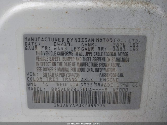 Nissan SENTRA S 2019 3N1AB7AP0KY344734 Image 9