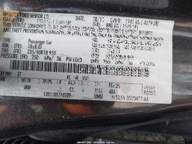 45172597 :رقم المزاد ، 1FADP3L96FL387255 vin ، 2015 Ford Focus St مزاد بيع
