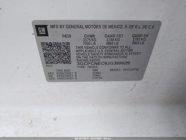 Aukcja sprzedaży 2018 Chevrolet Silverado 1500 Wt, vin: 3GCPCNEC9JG369829, numer aukcji: 45172610