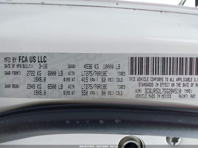 Продажа на аукционе авто 2016 Ram 2500 Slt, vin: 3C6UR5DL7GG284510, номер лота: 45172612