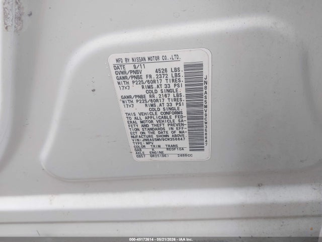 Aukcja sprzedaży 2012 Nissan Rogue Sv, vin: JN8AS5MV9CW356647, numer aukcji: 45172614