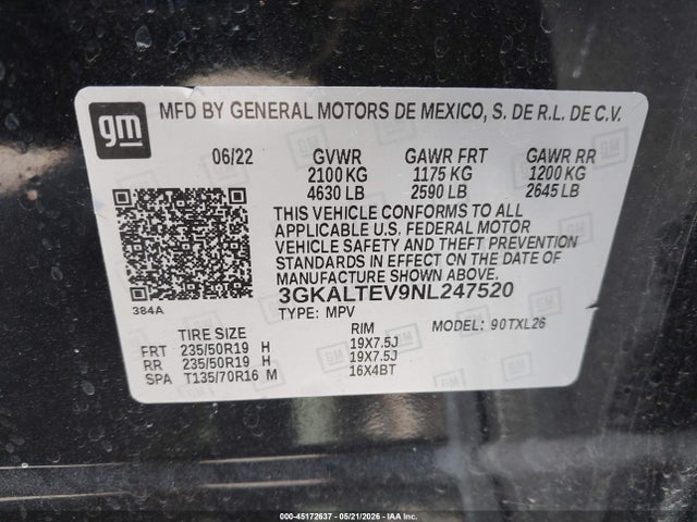 Aukcja sprzedaży 2022 Gmc Terrain Awd Sle, vin: 3GKALTEV9NL247520, numer aukcji: 45172637