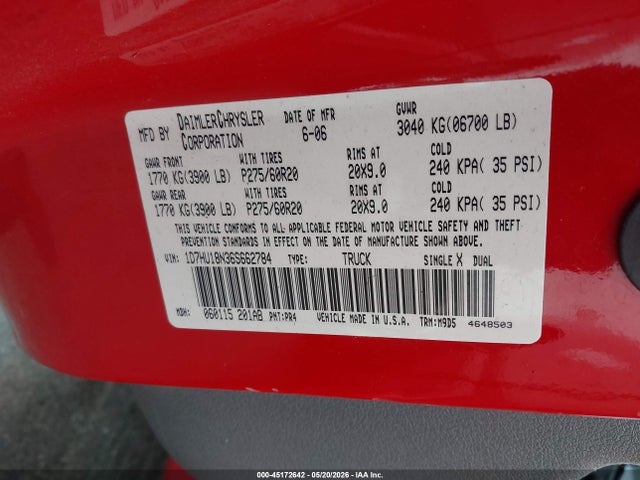 Auction sale of the 2006 Dodge Ram 1500 Slt/trx4 Off Road/sport, vin: 1D7HU18N36S662784, lot number: 45172642