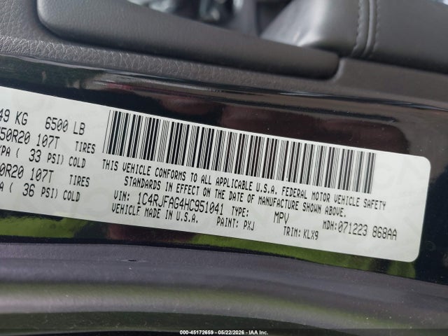 Продаж на аукціоні авто 2017 Jeep Grand Cherokee Altitude 4x4, vin: 1C4RJFAG4HC951041, номер лоту: 45172659