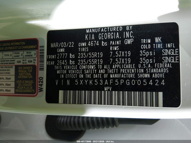 5XYK53AF5PG005424 KIA Sportage Sx-prestige