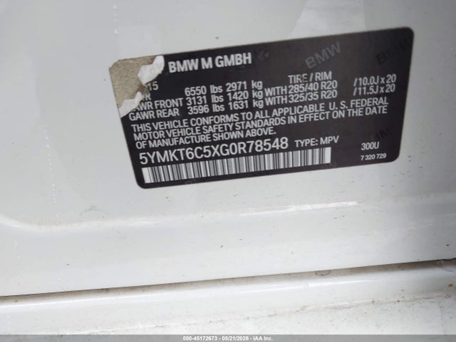 Продаж на аукціоні авто 2016 Bmw X5 M, vin: 5YMKT6C5XG0R78548, номер лоту: 45172673