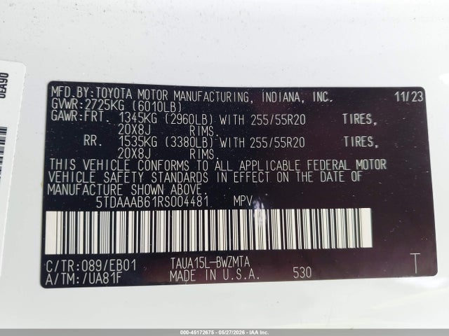 Aukcja sprzedaży 2024 Lexus Tx 350 Premium, vin: 5TDAAAB61RS004481, numer aukcji: 45172675