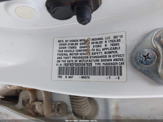 Продаж на аукціоні авто 2013 Honda Civic Lx, vin: 19XFB2F55DE047928, номер лоту: 45172695