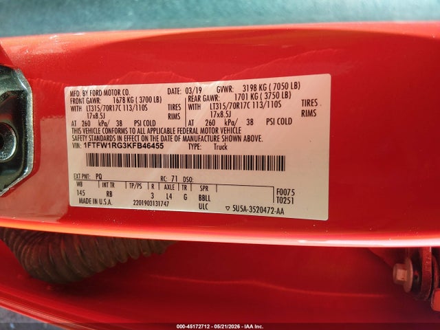 Ford F-150 Raptor 2019 1FTFW1RG3KFB46455 Image 9