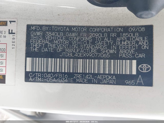 Aukcja sprzedaży 2009 Toyota Corolla, vin: JTDBL40EX99077065, numer aukcji: 45172717