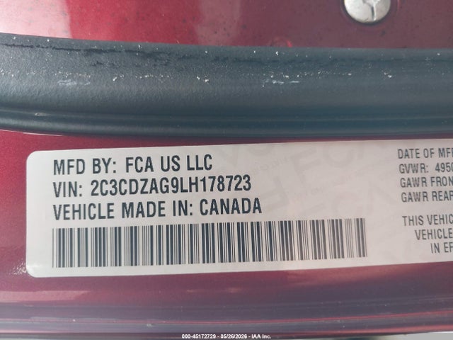 Продажа на аукционе авто 2020 Dodge Challenger Sxt, vin: 2C3CDZAG9LH178723, номер лота: 45172729