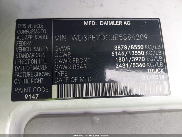 Aukcja sprzedaży 2014 Mercedes-benz Sprinter 2500 Normal Roof, vin: WD3PE7DC3E5884209, numer aukcji: 45172738
