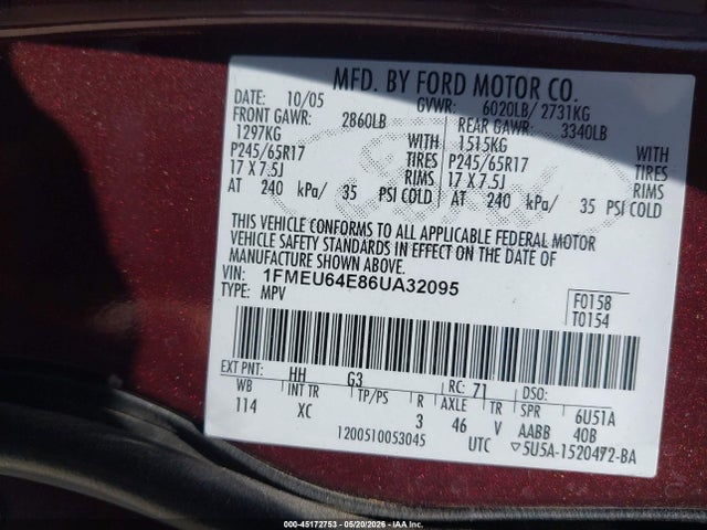 Продажа на аукционе авто 2006 Ford Explorer Eddie Bauer, vin: 1FMEU64E86UA32095, номер лота: 45172753