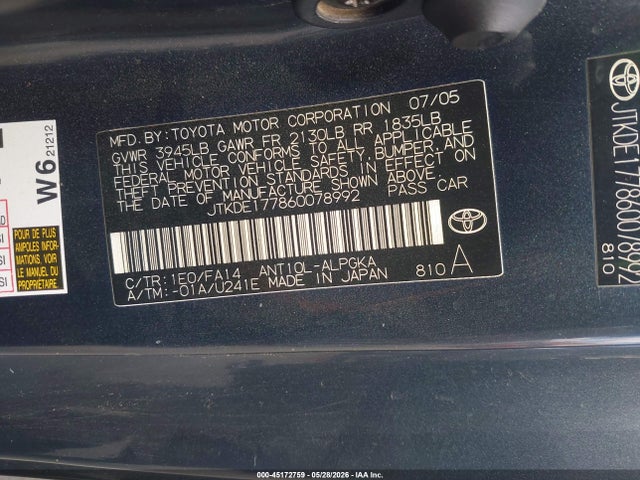 Aukcja sprzedaży 2006 Scion Tc, vin: JTKDE177860078992, numer aukcji: 45172759