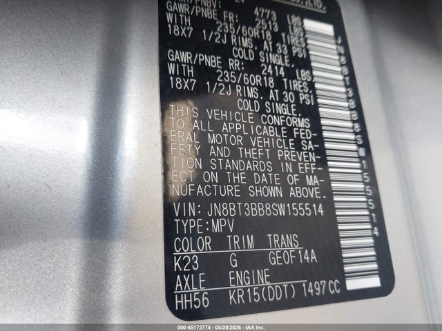 Продажа на аукционе авто 2025 Nissan Rogue Sv Intelligent Awd, vin: JN8BT3BB8SW155514, номер лота: 45172774