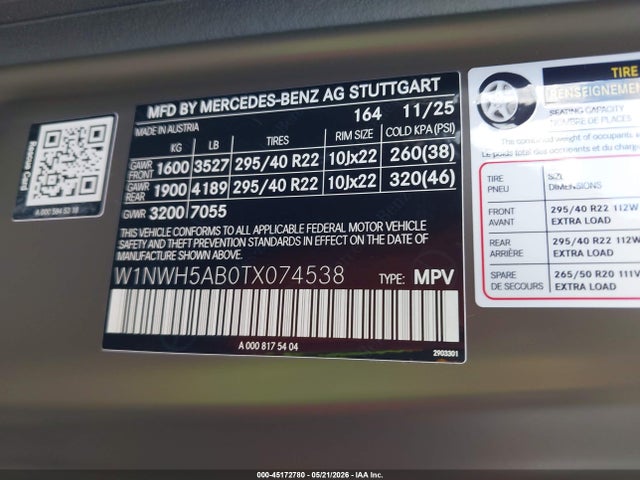 45172780 :رقم المزاد ، W1NWH5AB0TX074538 vin ، 2026 Mercedes-benz Amg G 63 مزاد بيع