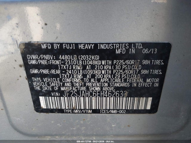 Продаж на аукціоні авто 2014 Subaru Forester 2.5i Limited, vin: JF2SJAHC6EH462633, номер лоту: 45172786