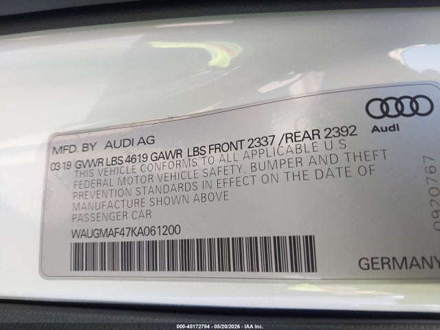 WAUGMAF47KA061200 Audi A4 40 Premium/40 Titanium Premium