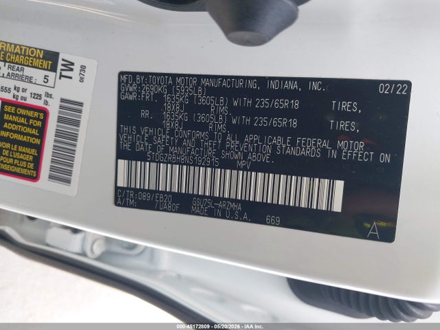 Toyota Highlander Xle 2022 5TDGZRBH8NS192915 Image 9