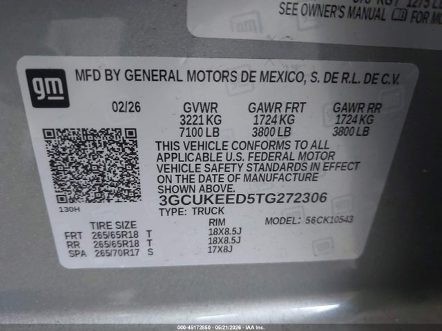 3GCUKEED5TG272306 Chevrolet Silverado 1500 4wd Short Bed Rst