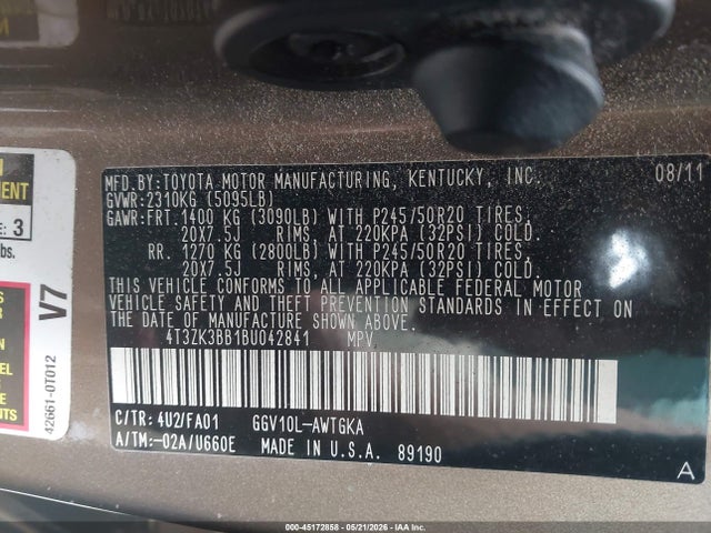 Продажа на аукционе авто 2011 Toyota Venza Base V6, vin: 4T3ZK3BB1BU042841, номер лота: 45172858