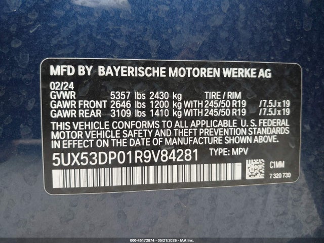 BMW X3 Xdrive30i 2024 5UX53DP01R9V84281 Image 9