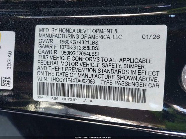 Honda ACCORD SE 2026 1HGCY1F44TA002386 Image 9