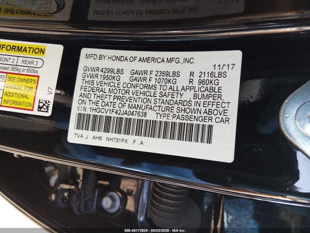 1HGCV1F42JA047638 Honda ACCORD EX