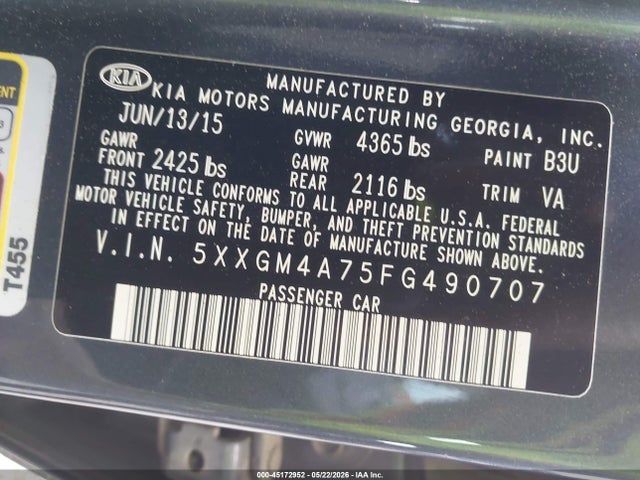 Продажа на аукционе авто 2015 Kia Optima Lx, vin: 5XXGM4A75FG490707, номер лота: 45172952