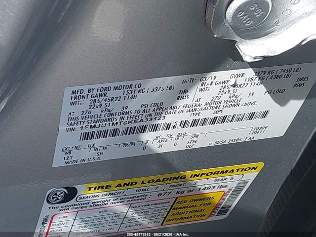 Продажа на аукционе авто 2019 Ford Expedition Platinum, vin: 1FMJU1MT8KEA33123, номер лота: 45172953
