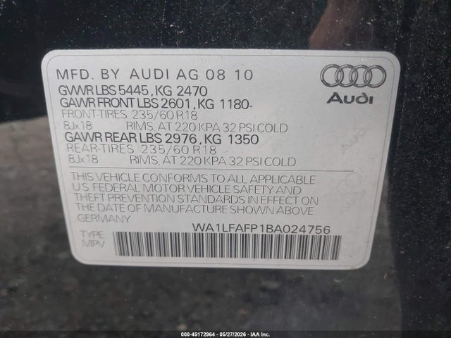 Aukcja sprzedaży 2011 Audi Q5 2.0t Premium, vin: WA1LFAFP1BA024756, numer aukcji: 45172964