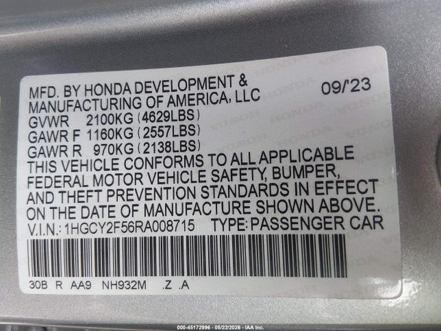 Продаж на аукціоні авто 2024 Honda Accord Hybrid Sport, vin: 1HGCY2F56RA008715, номер лоту: 45172996