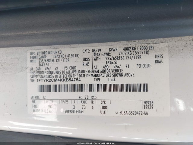 Ford Transit-250 2019 1FTYR2CM4KKB54754 Image 9