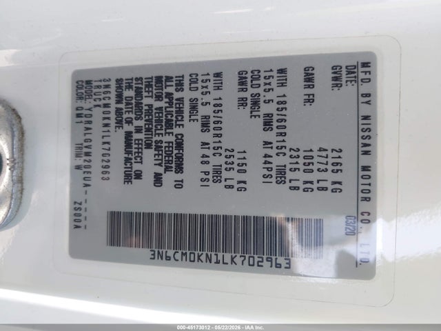 3N6CM0KN1LK702963 Nissan Nv200 Cargo Sv Xtronic Cvt