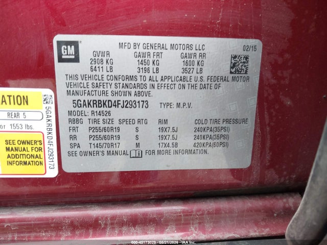 Продаж на аукціоні авто 2015 Buick Enclave Leather, vin: 5GAKRBKD4FJ293173, номер лоту: 45173029