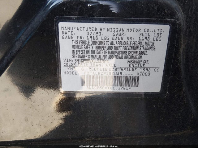 3N1CP5BVXLL537614 Nissan Kicks S Xtronic Cvt