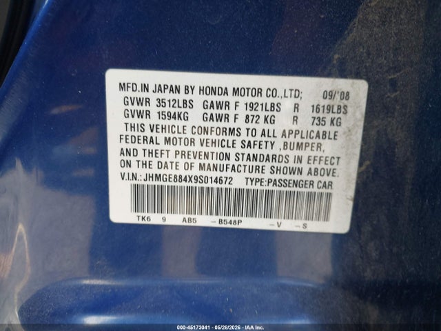 Продажа на аукционе авто 2009 Honda Fit Sport, vin: JHMGE884X9S014672, номер лота: 45173041