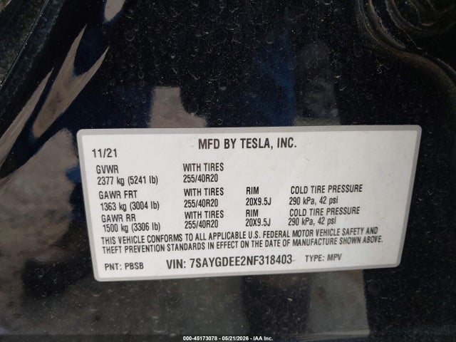 Auction sale of the 2022 Tesla Model Y Long Range Dual Motor All-wheel Drive, vin: 7SAYGDEE2NF318403, lot number: 45173078