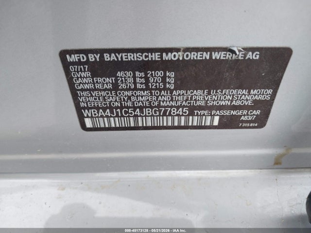 Aukcja sprzedaży 2018 Bmw 430i Gran Coupe, vin: WBA4J1C54JBG77845, numer aukcji: 45173128