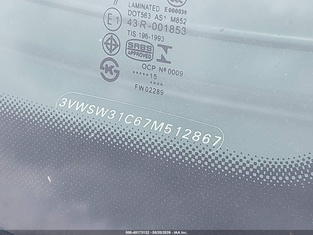 45173132 :رقم المزاد ، 3VWSW31C67M512867 vin ، 2007 Volkswagen New Beetle 2.5 مزاد بيع
