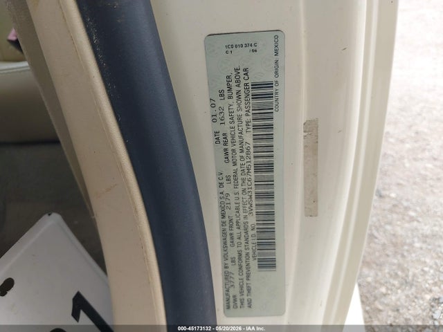 45173132 :رقم المزاد ، 3VWSW31C67M512867 vin ، 2007 Volkswagen New Beetle 2.5 مزاد بيع