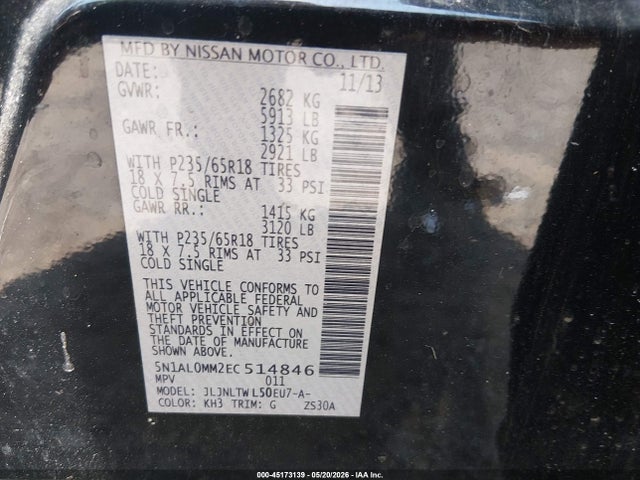 Продажа на аукционе авто 2014 Infiniti Qx60, vin: 5N1AL0MM2EC514846, номер лота: 45173139